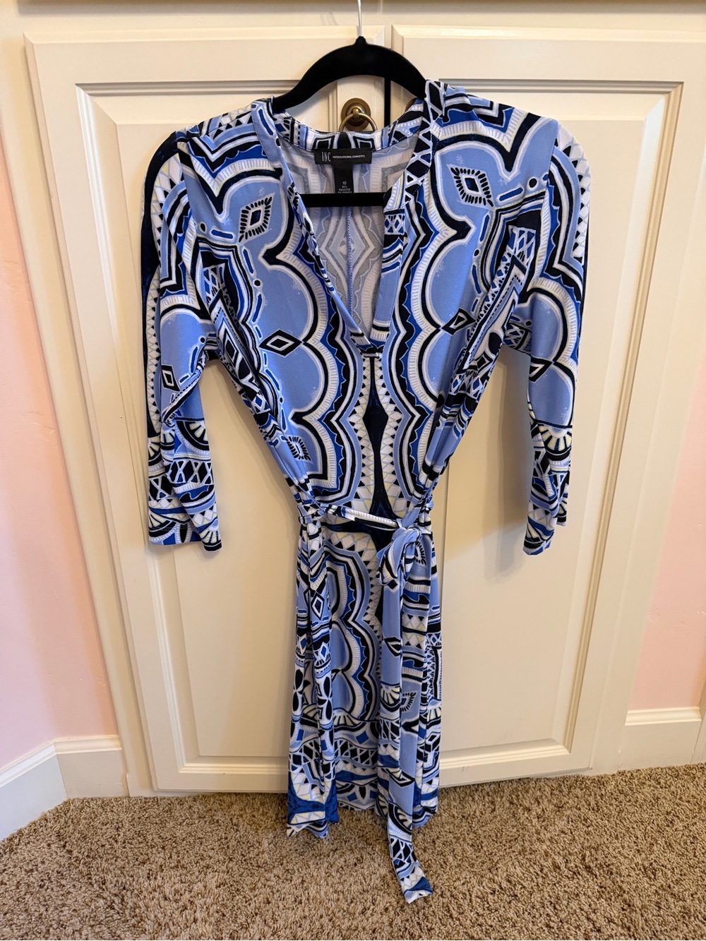 INC Blue Patterned Wrap Dress